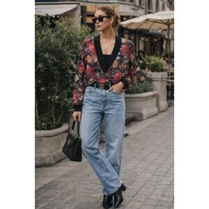 Top‎ Notch Womens 14 Floral Baroque V-Neck Long Sleeve Bold Boho Blouse Top